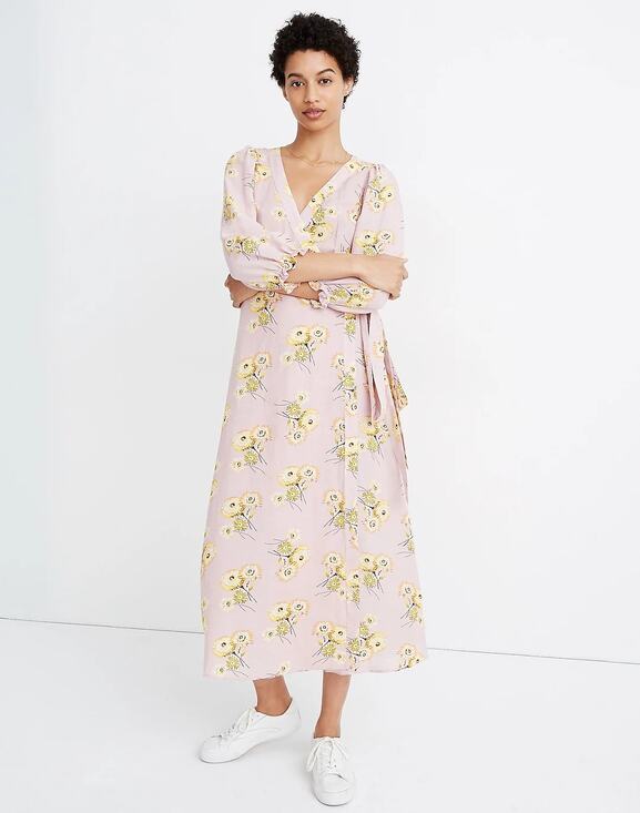 Madewell Dresses & Skirts - Madewell Linen Dress Pink Dutch Danelions Pink Floral Wrap Dress XS Boho Cottage